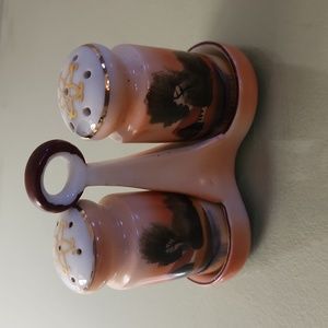 Noritake hand painted salt and pepper shaker and holder.